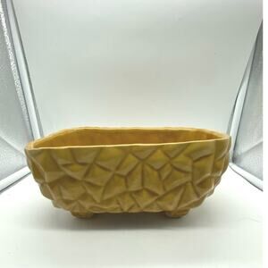 Vintage Mid Century Cubist  yellow Gold Ceramic Geometric footed Planter‎ 1960s